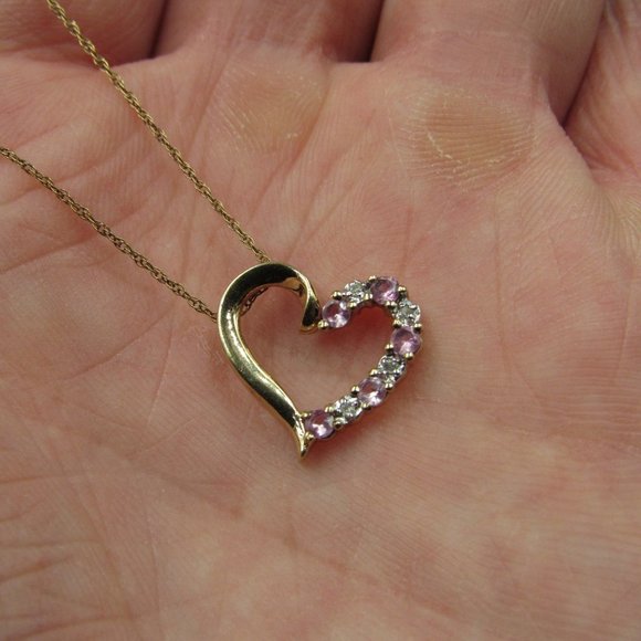 18" 10K Gold Topaz Heart Diamond Accent Necklace - Picture 3 of 7